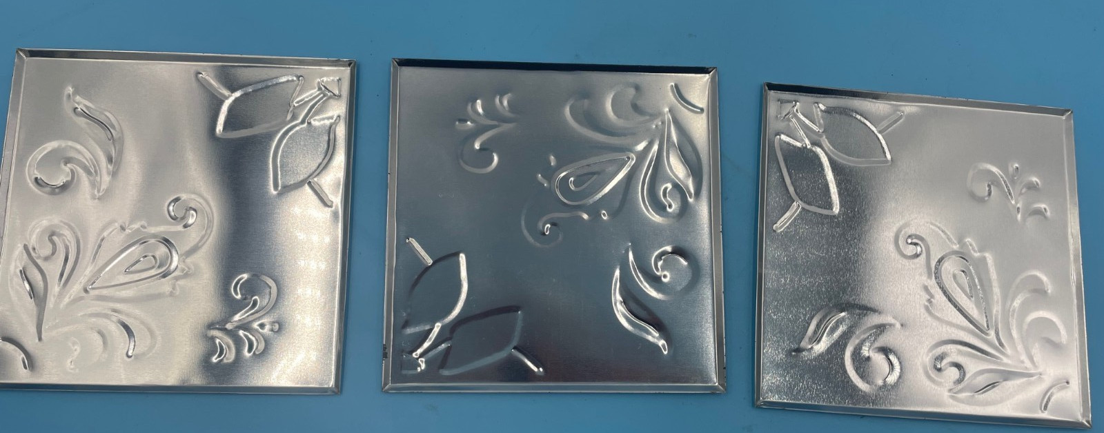 Backsplash Tiles Metallic Silver Tone Embossed 6”x 6”, 40pcs