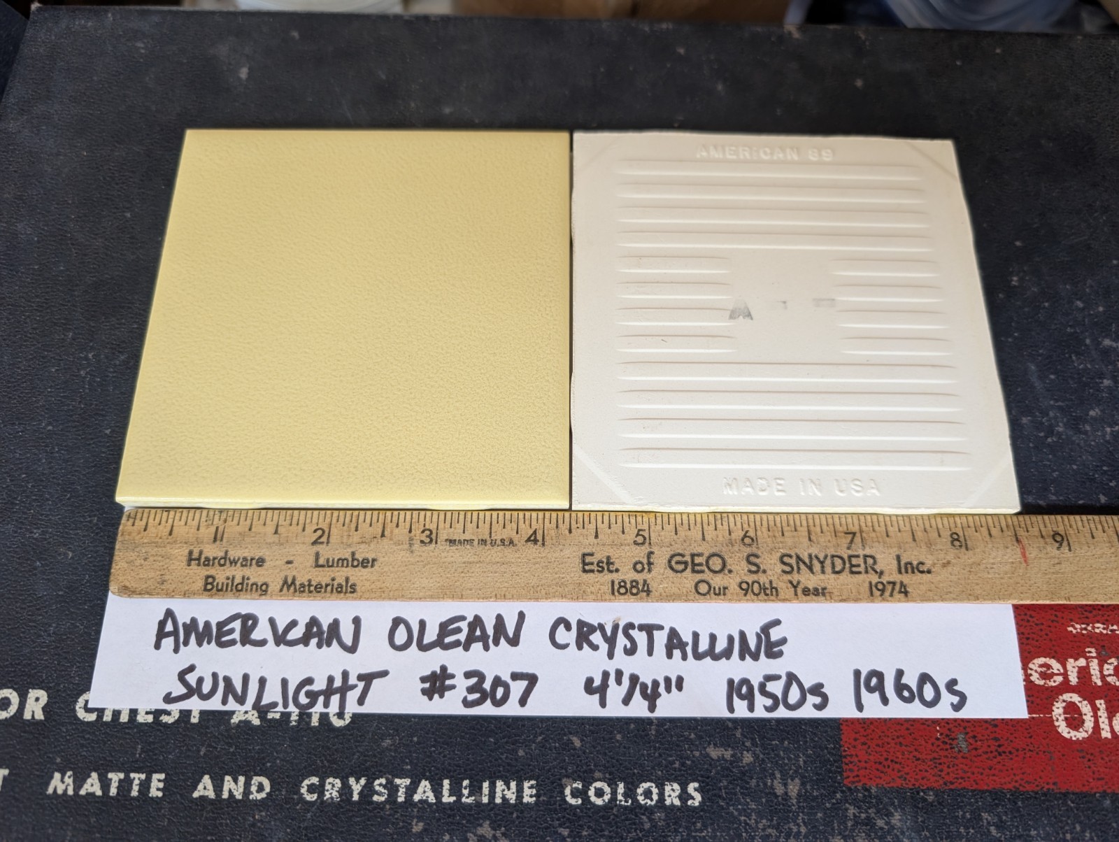 2 pc American Olean Crystalline #307 SUNLIGHT Yellow Square Ceramic Tile 4-1/4″