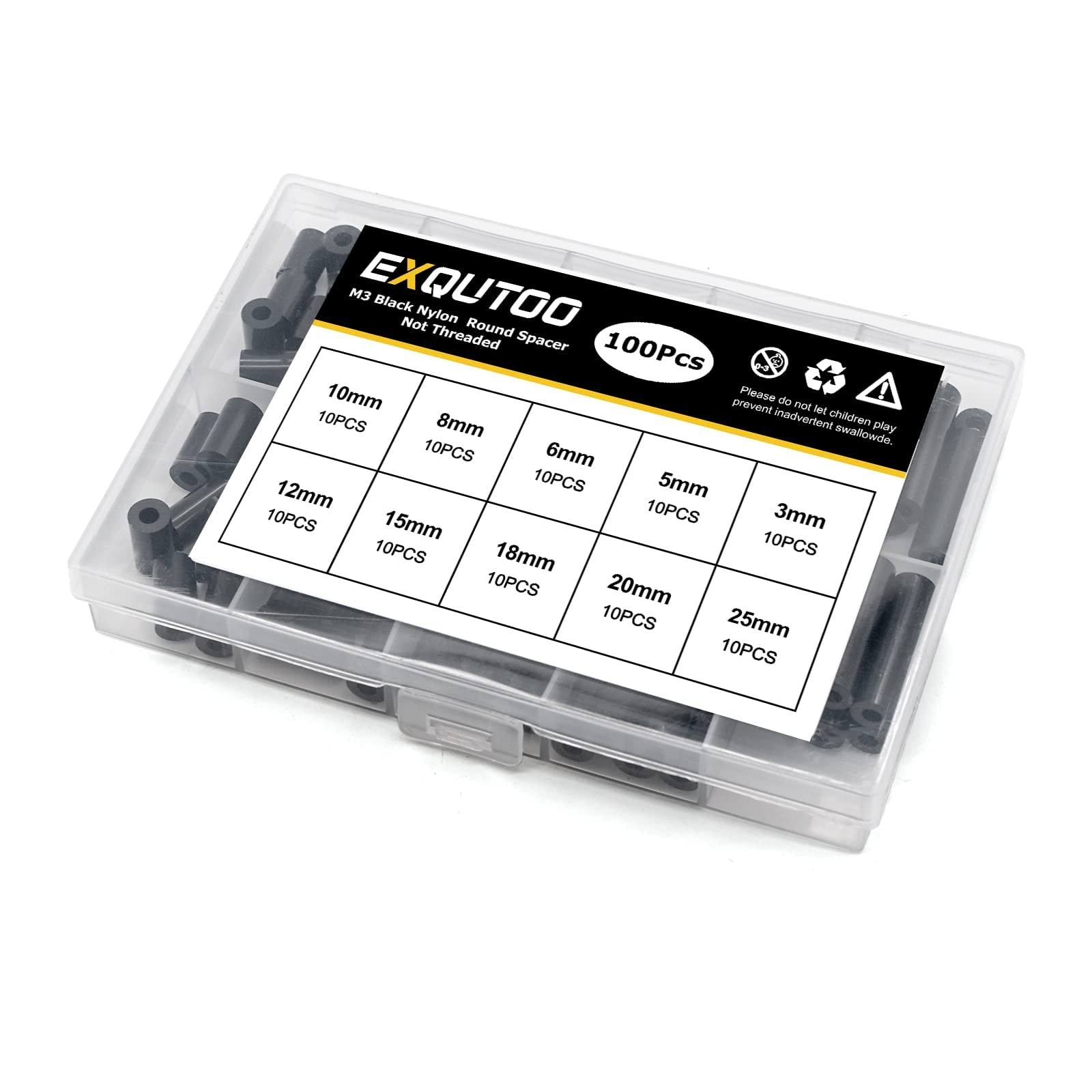 Exqutoo Black ABS Round Washers ID 3.2mm,OD 7mm, 3mm 5mm 3.2mm, Black/3.2mm