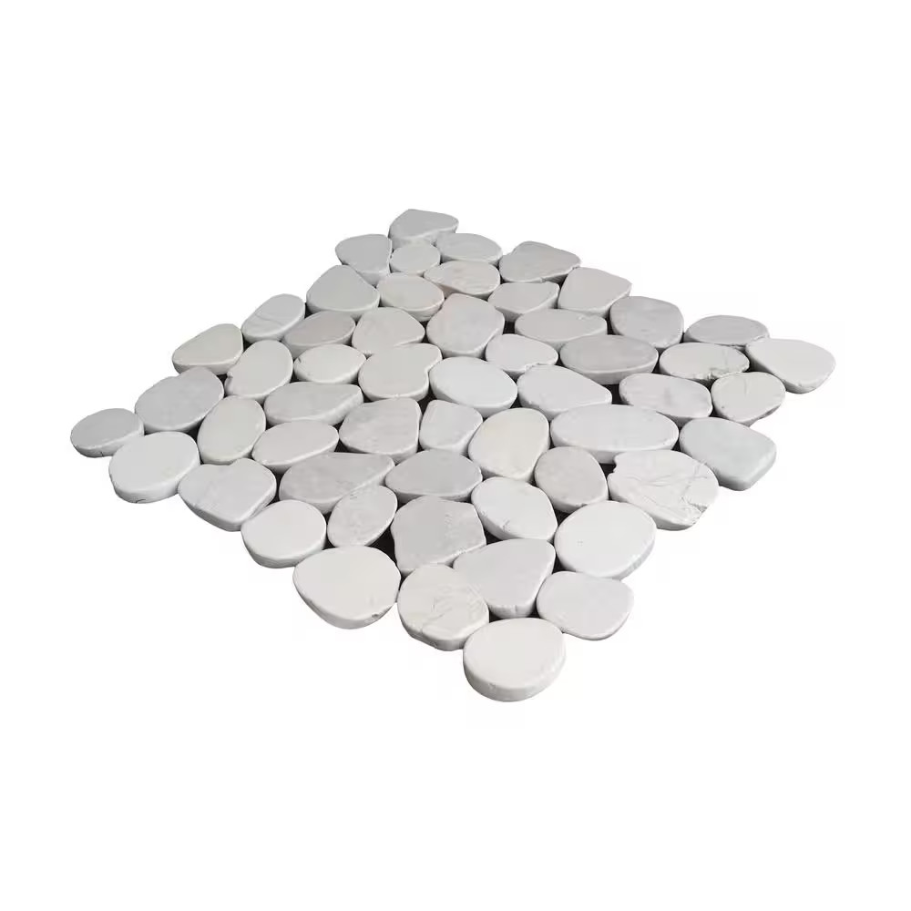 Sliced Pebble Tile White 11-1/4 In. X 11-1/4 In. X 9.5 Mm Mesh-Mounted Mosaic Ti