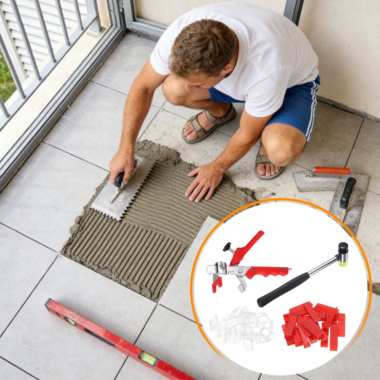 1 Set Tile Leveling System Kit, Wall/Floor Adjustment Leveling System, Red