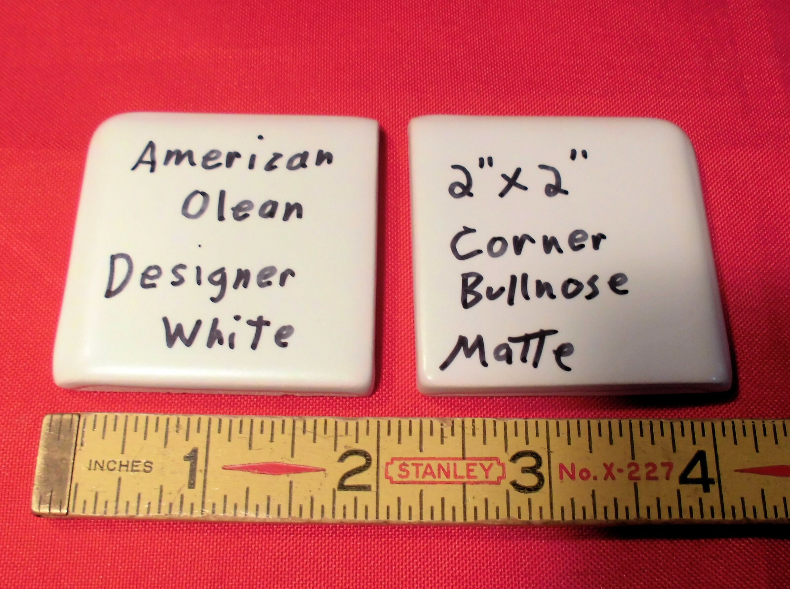 2 pcs. *Designer White* Ceramic Surface Type Tile 2″ X 2″ matte corner bullnose
