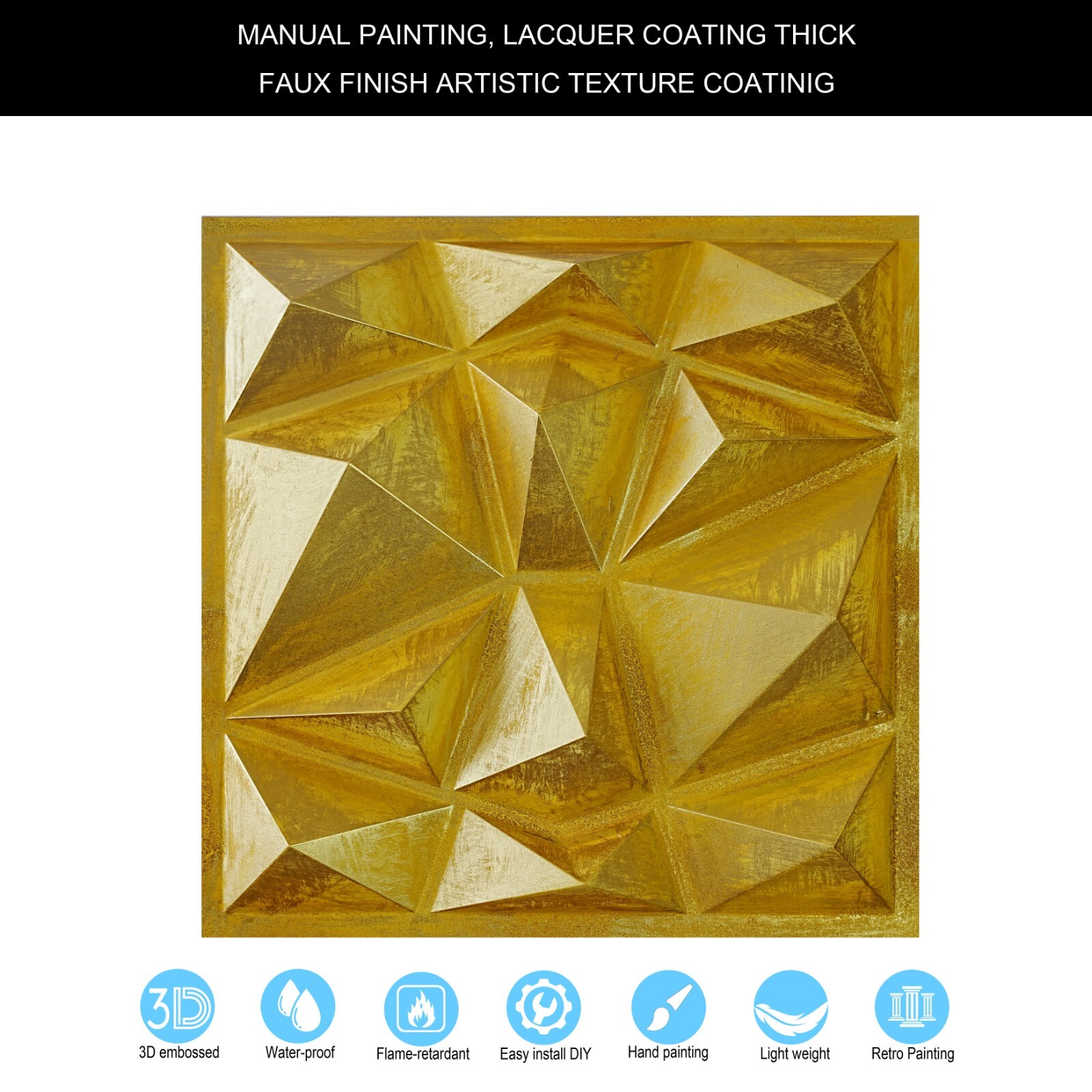 PVC Faux Tin Painting Tile Aged Artwork Panels PLM101 Golden 10pcs PAINTSDECOR