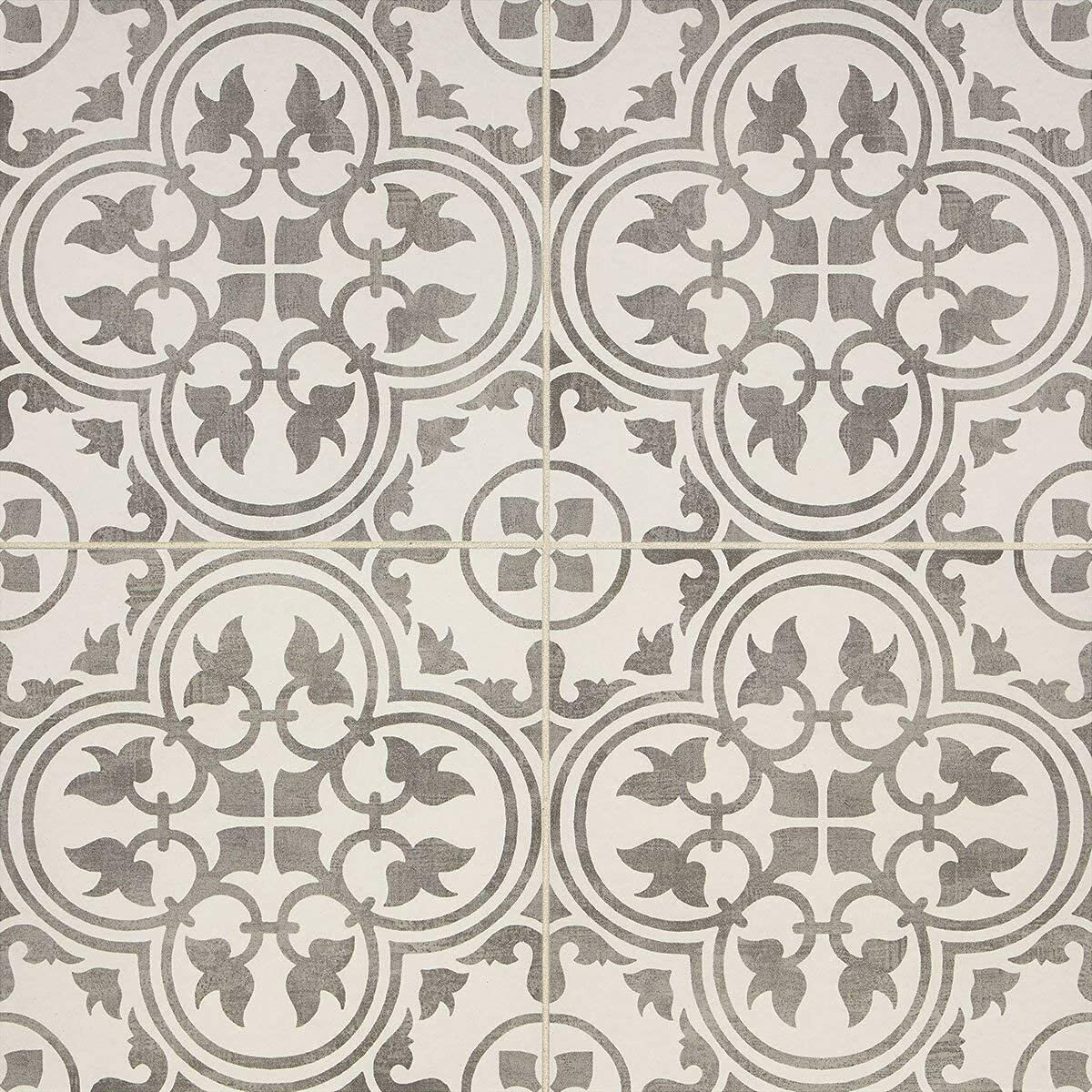 12×12 Flora Gray White Patterned Encaustic Ceramic Floor and Wall Tile 1PC