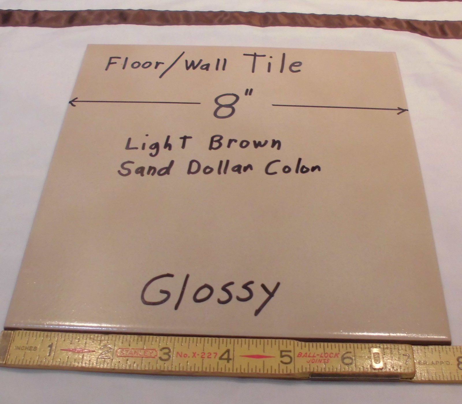 1 pc. *Light Brown* Ceramic / Porcelain Floor Tile 8″ X 8″ Smooth Glossy Finish