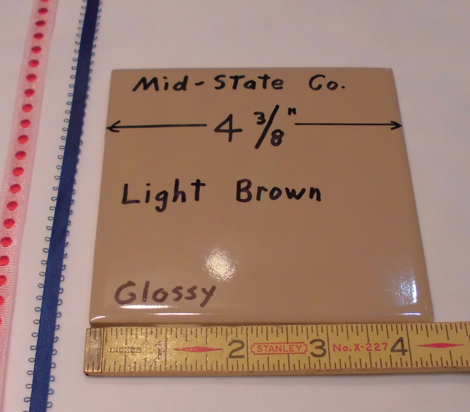 1 pc. *Light Brown* Glossy 4-3/8″ Ceramic Tile by Mid-State Co. made in USA, NOS