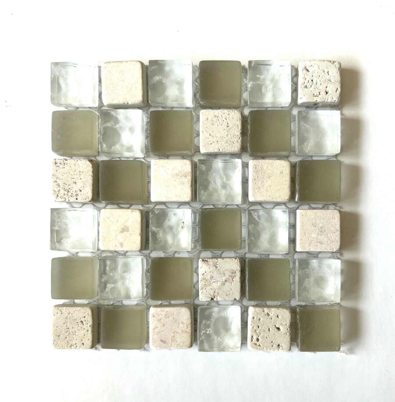 5/8×5/8 Glass Stone Mix Mosaic Tile Matte Frosted Textured Backsplash Spa