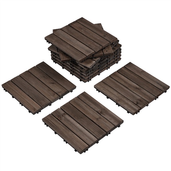 11pcs Wooden Waterproof Plastic Interlocking Flooring Tiles Indoor & Outdoor