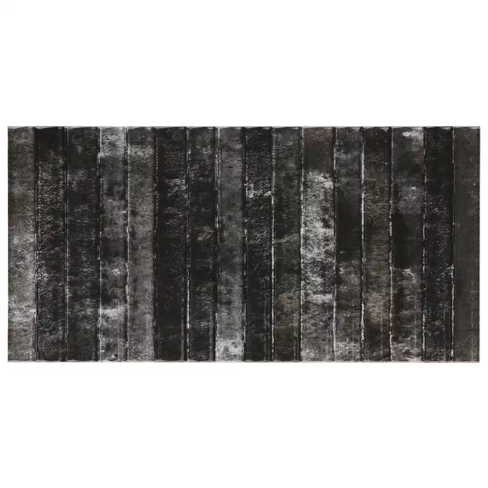 Mawr Black 5.9 In. X 11.81 In. Polished Fluted Ceramic Wall Tile (9.68 Sq. Ft./C