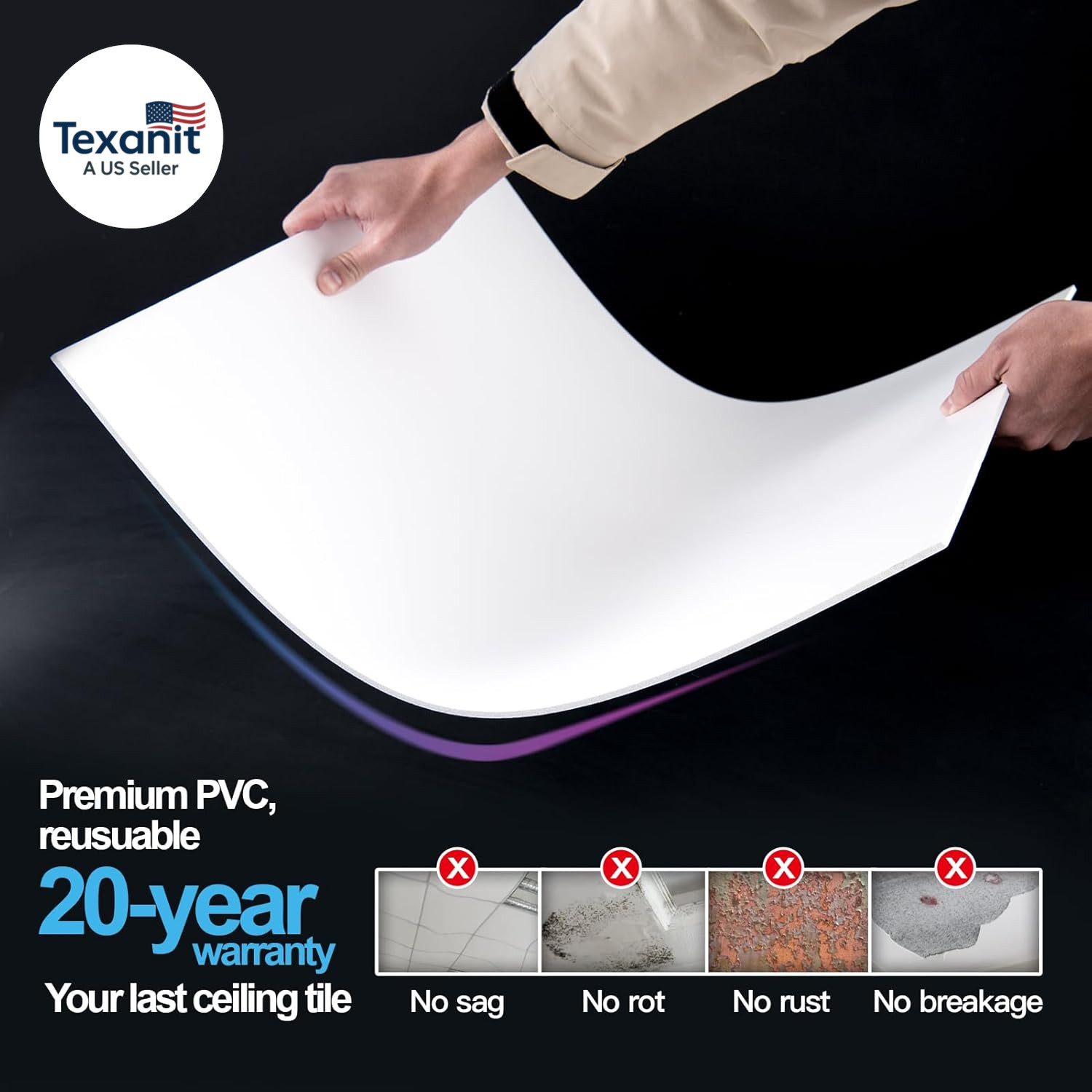 10-Pack Smooth Drop Ceiling Tile 2Ft X 4Ft – Fire-Rated, Waterproof, Reusable –