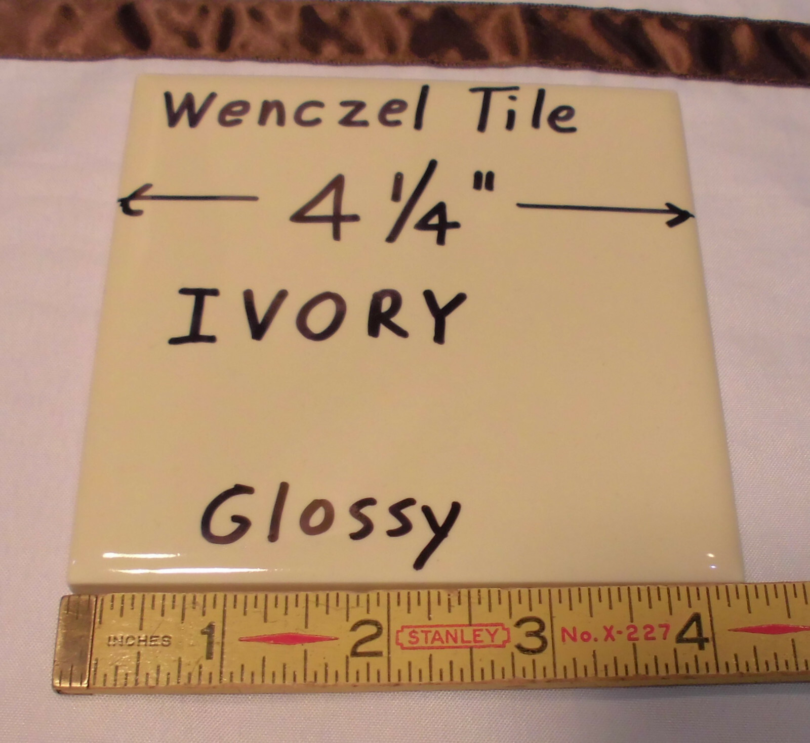 1 pc. *Ivory* 4-1/4″ Glossy Ceramic Tile by Wenczel Co. NOS Criteria 1940’s