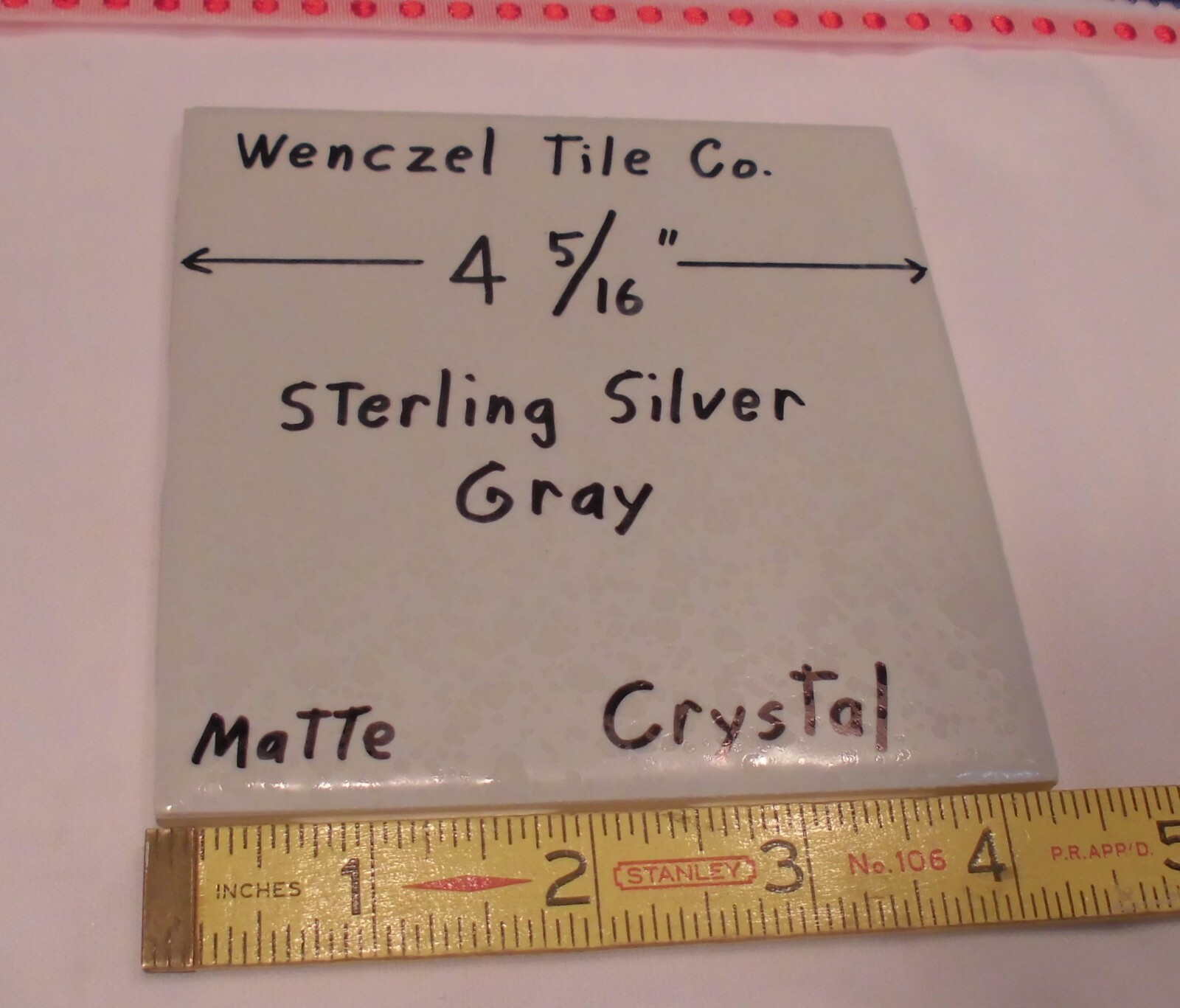 1 pc. Sterling Silver – Gray: Crystal Glaze; Ceramic Tile by Wenczel Co. 4-5/16″