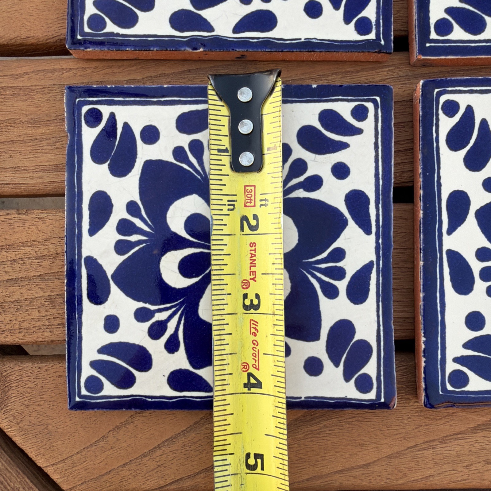 MEXICAN TALAVERA TILES 4×4 TERRACOTTA & BLUE FOLK ART