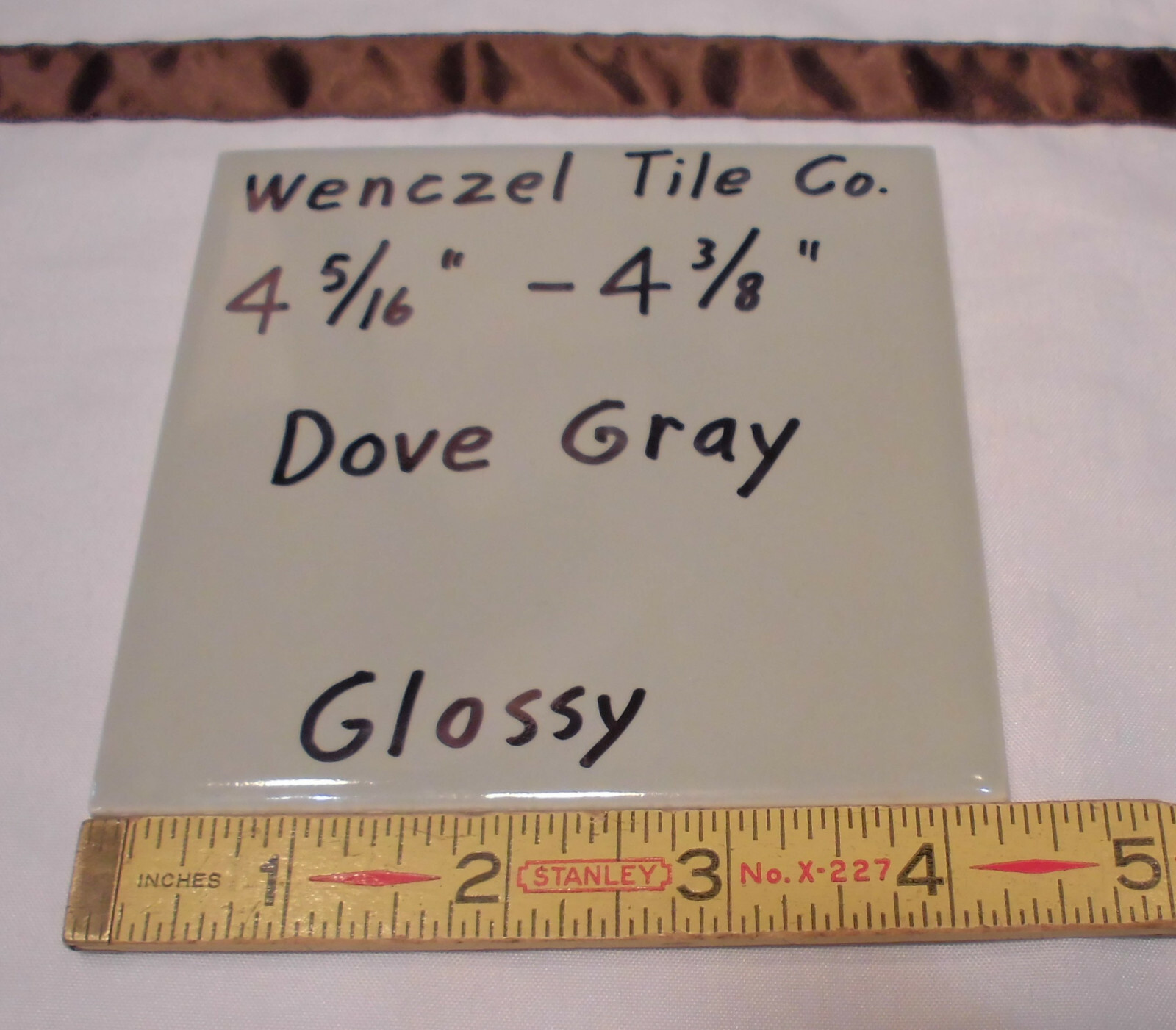 1 pc. Dove Medium Gray: Glossy Ceramic Tile by Wenczel Co. 4-5/16″ NOS
