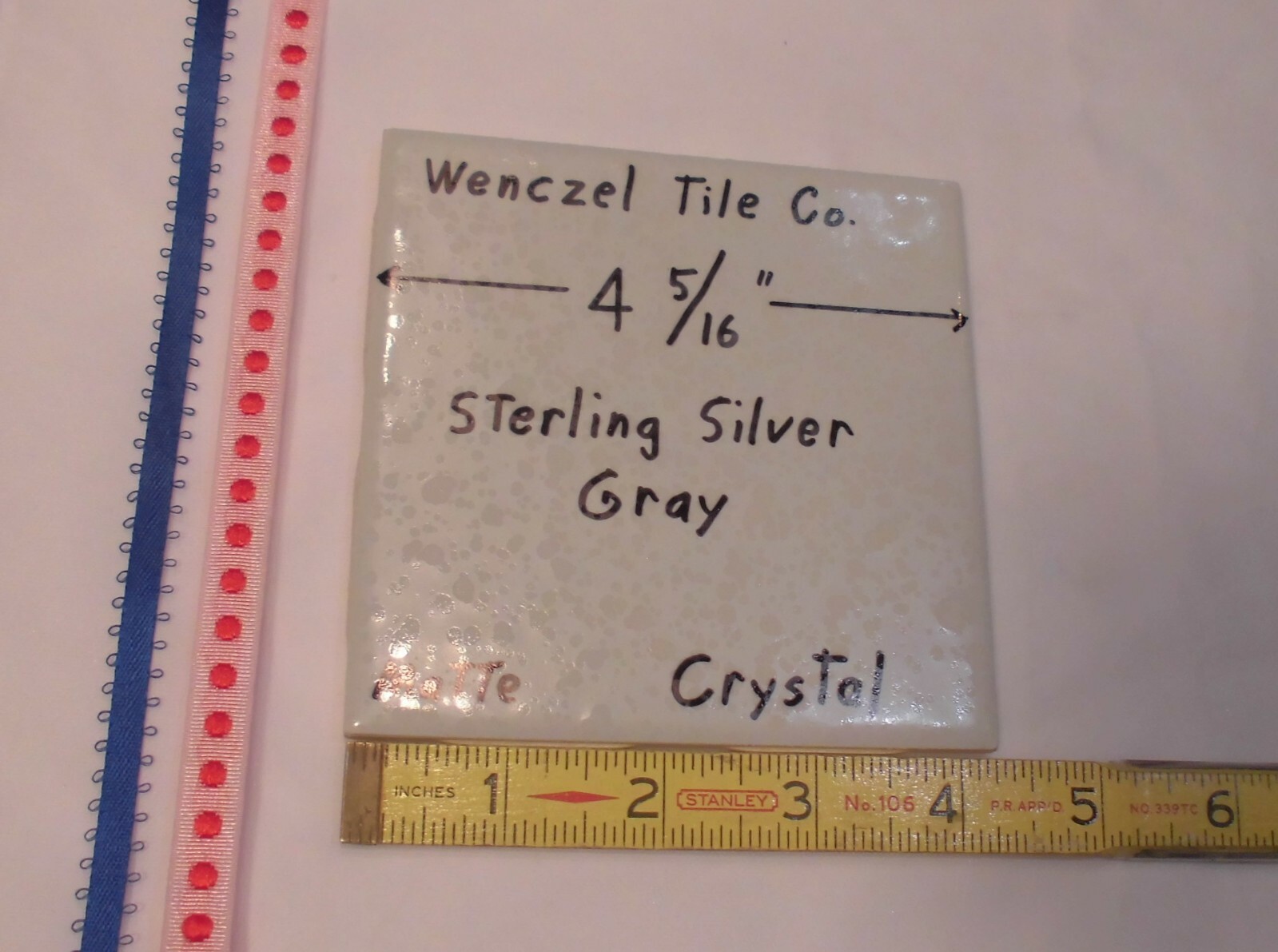 1 pc. Sterling Silver – Gray: Crystal Glaze; Ceramic Tile by Wenczel Co. 4-5/16″