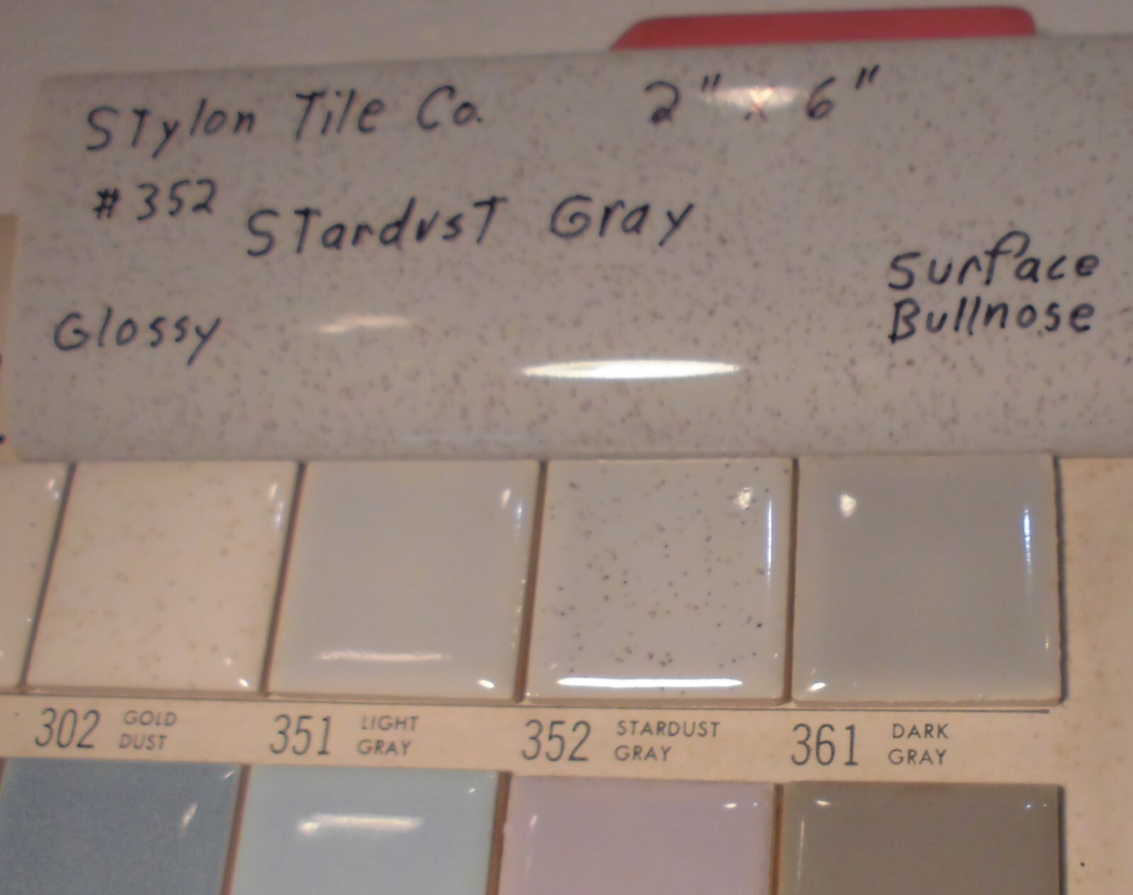 1 pc. Stardust Gray: 2” X 6” Speckled Glossy Bullnose Ceramic Tile, Stylon, Used