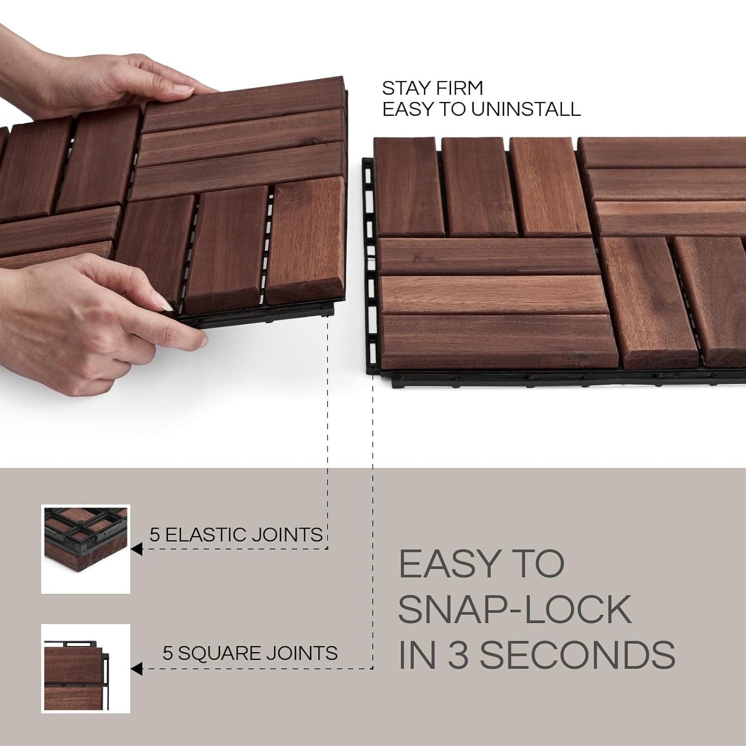 Elegant Outdoor Acacia Wood Deck Tiles – Waterproof Set of 10 for All Weather
