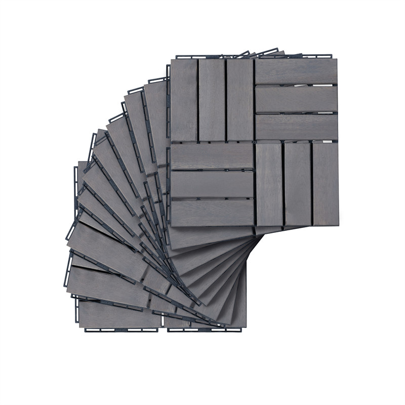12″x12” Interlocking Deck Tiles Checker Pattern Acacia Wood Outdoor Flooring