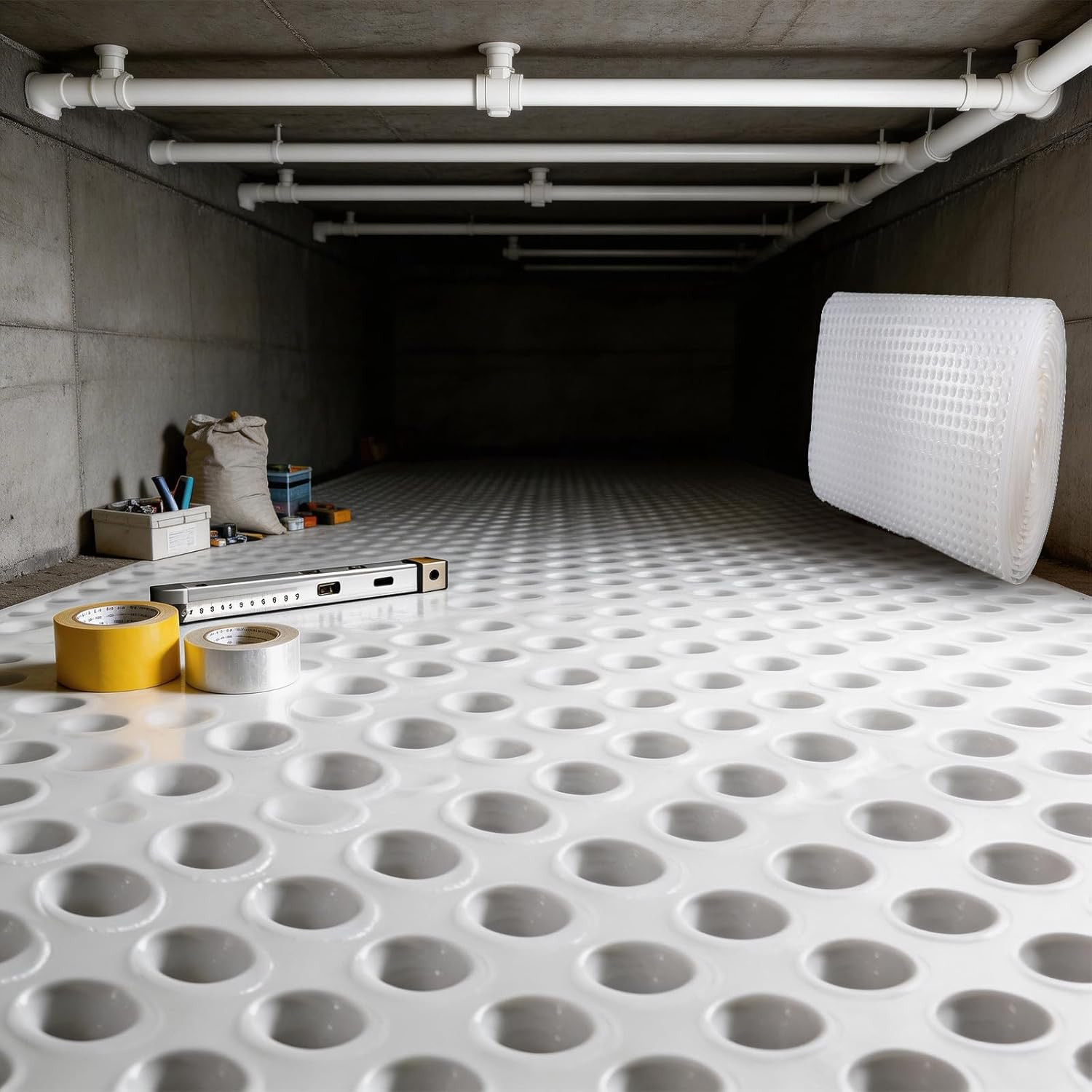 Dimple Drainage Matting 3.3’ X 50’ High-Density Polyethylene Foundation Drainage