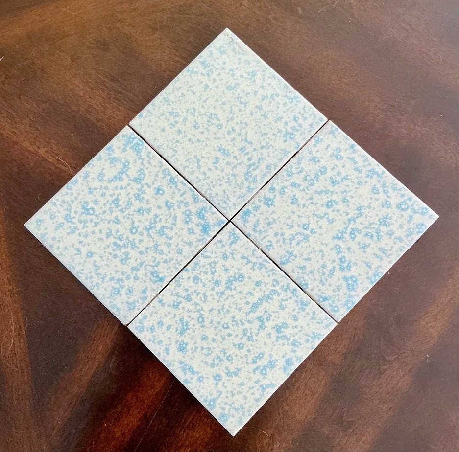 Vtg 1950s Pomona 4 Glazed Ceramic Mottled Blue Tile Made in USA MCM Salvaged Lot