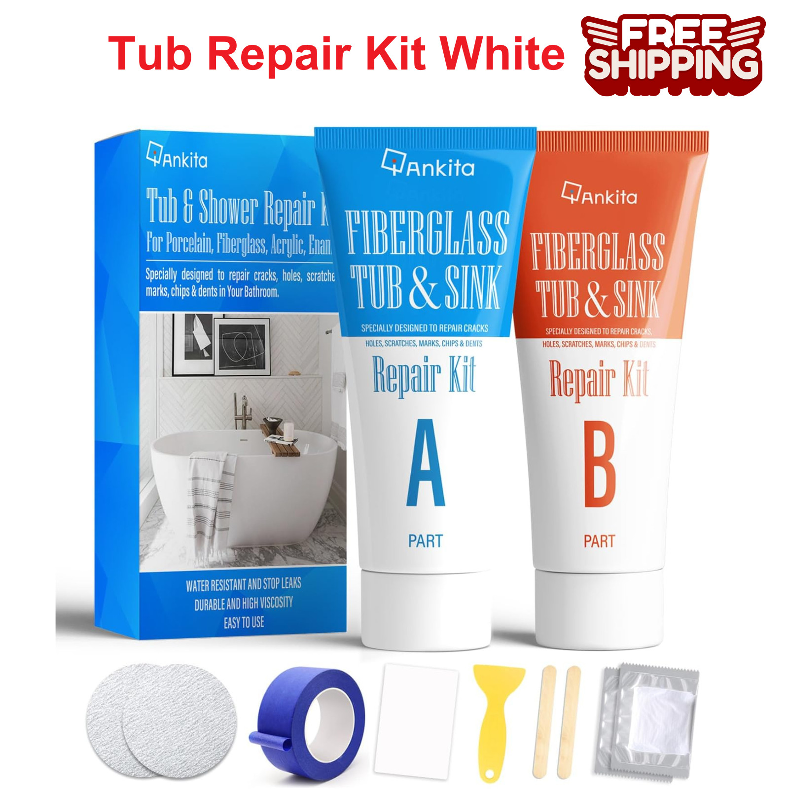 Tub Repair Kit White Tub Chip and Bathtub Repair Kit for Crack, Chips, Scratches