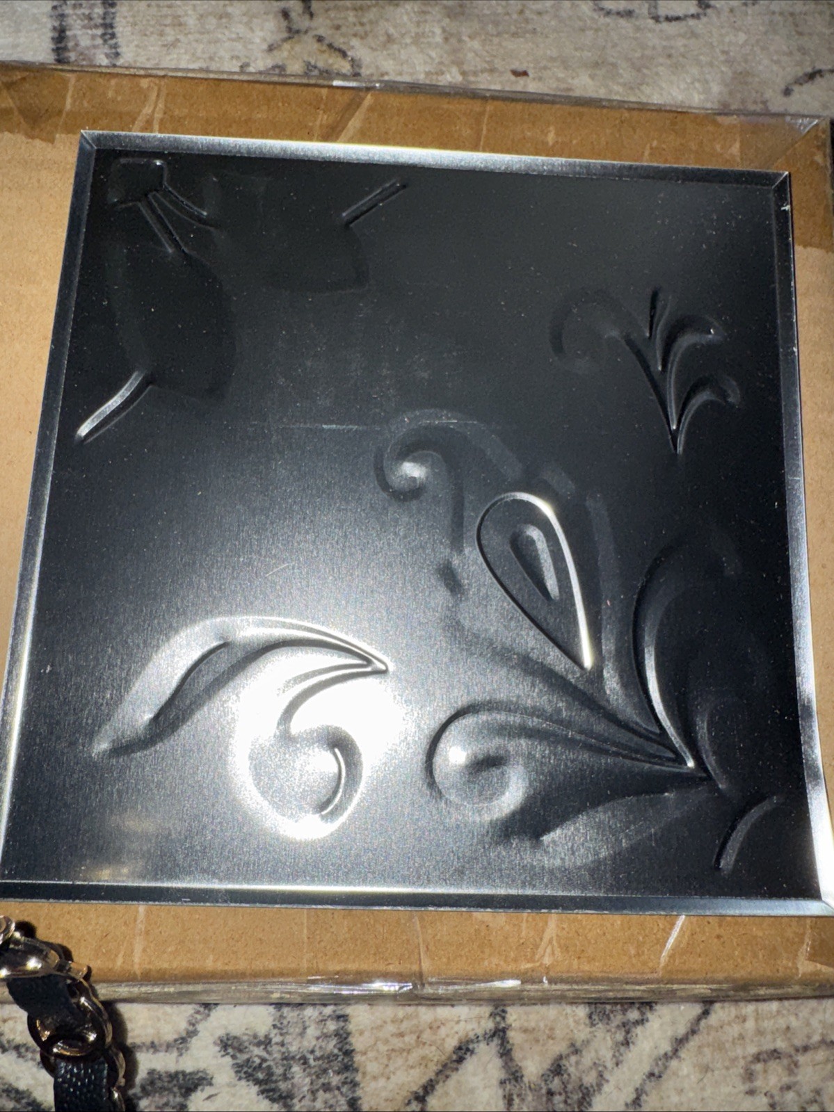 Backsplash Tiles Metallic Silver Tone Embossed 6”x6” New In Box