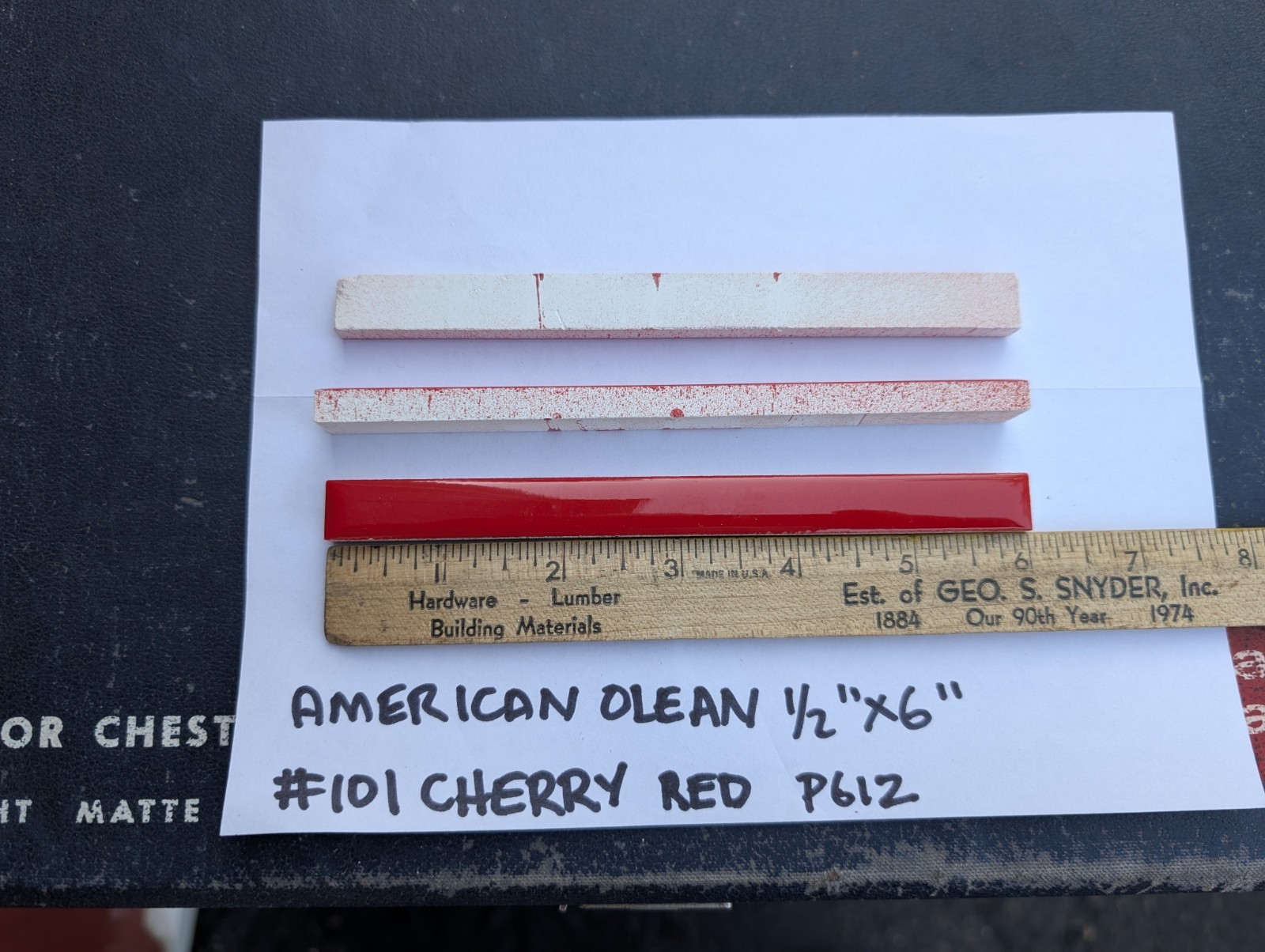 12 pc Glossy Ceramic Tile Sizzle Strip Liners Cherry Red American Olean 1/2″X6″