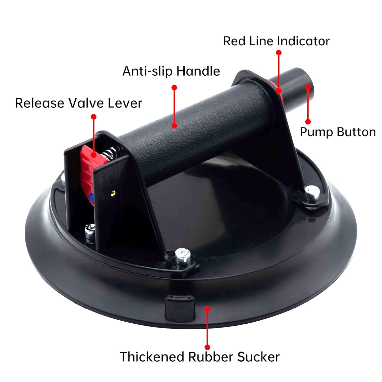 Ventosa industrial 8” 240lb vidrio mármol con asa y estuche 2pzs