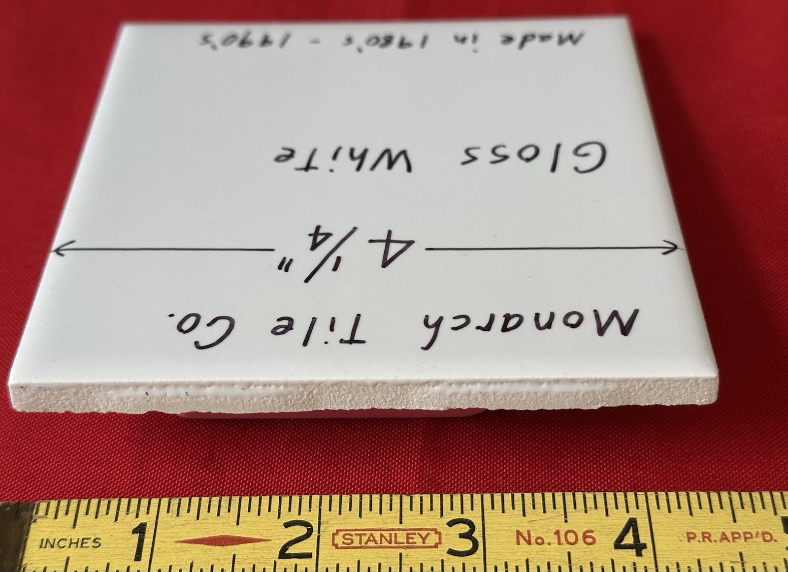 1 pc. Gloss – Bright – White: 4-1/4″ Ceramic Tile by Monarch Tile Co. USA, New