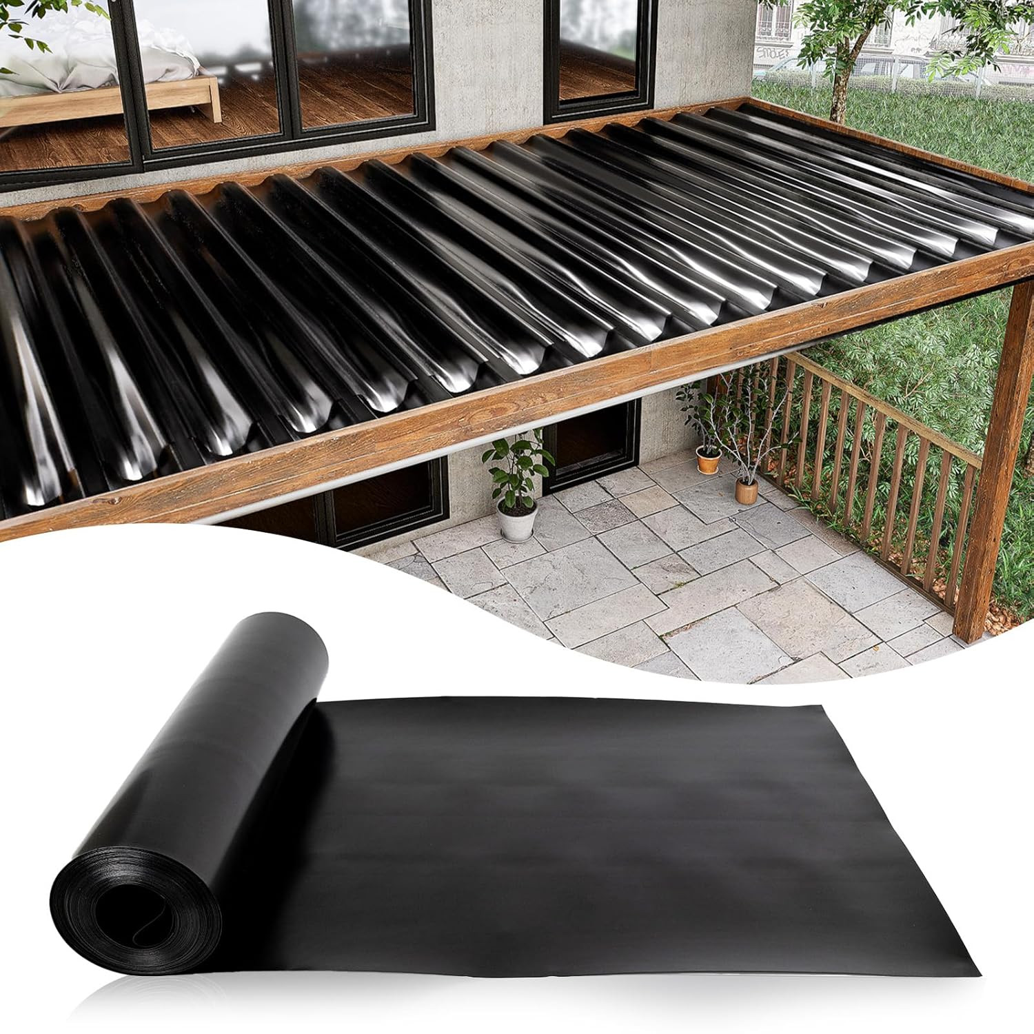 1PCS 50FT Black under Deck Drainage System Trough HDPE Waterproofing Membrane Fi