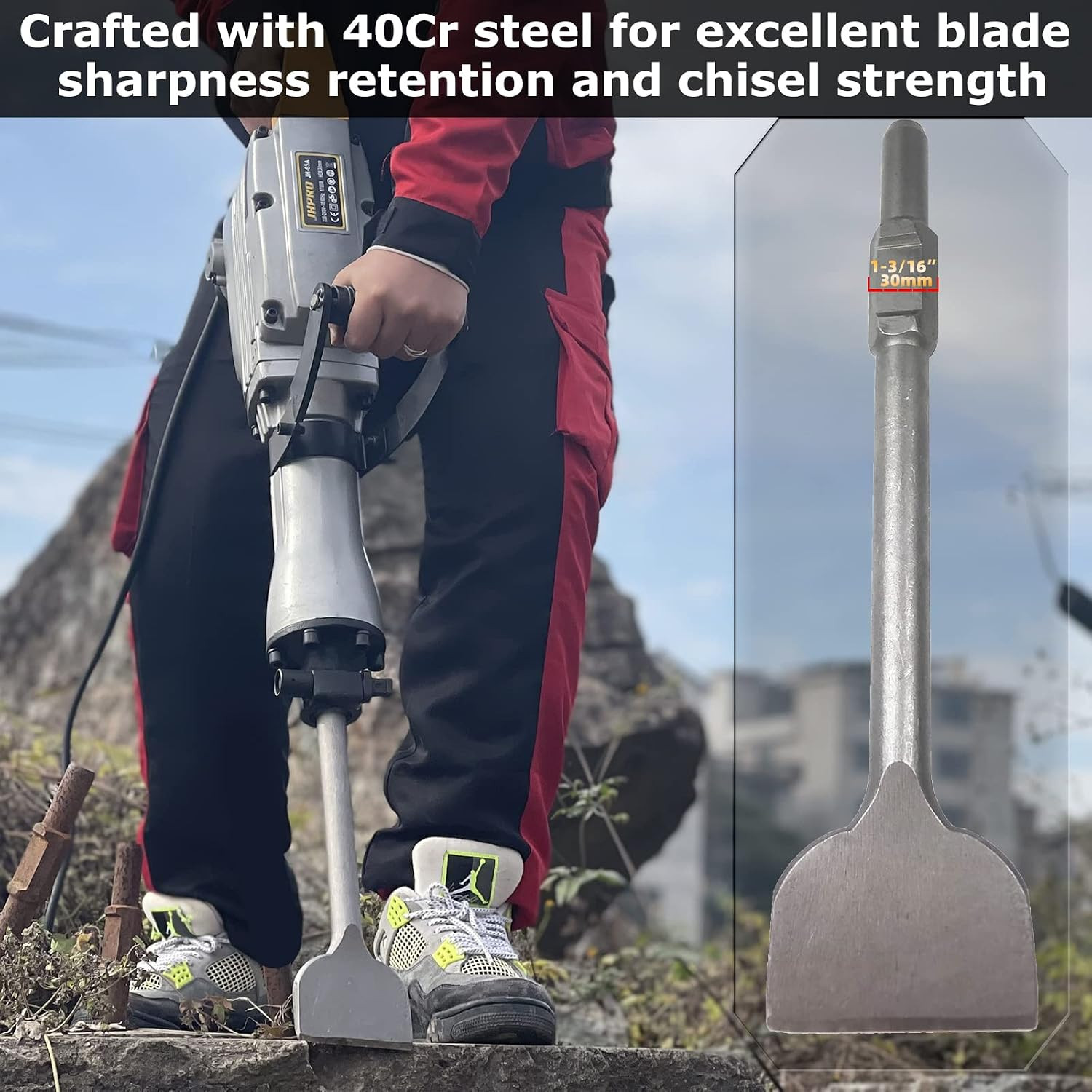 JACKCHEN 4 Inch Wide Tile & Removing Tile and Stone Chisel for Hex.30Mm Demoliti