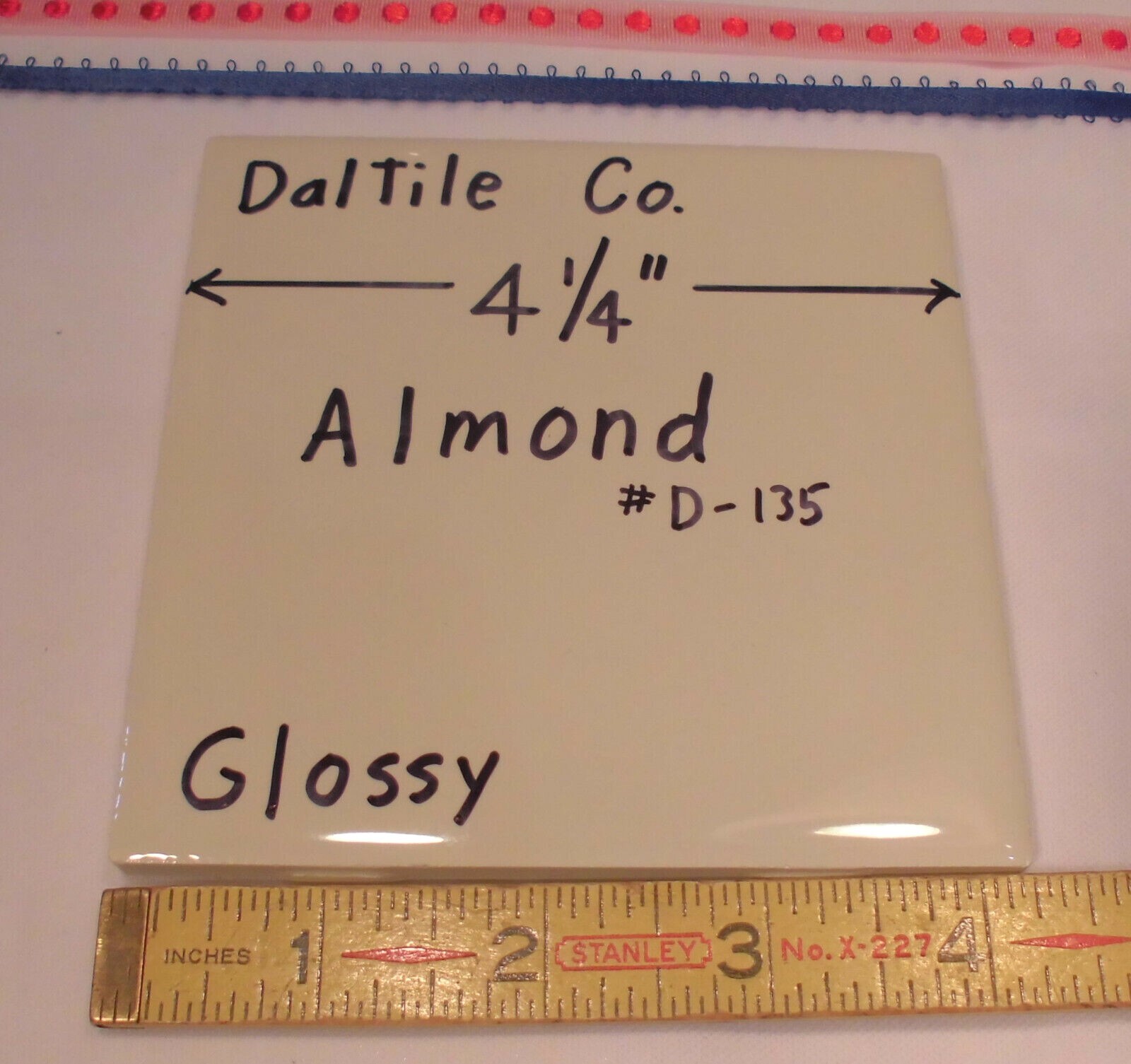 1 pc. *Almond #D-135* 4-1/4″, Glossy Ceramic Tile by Daltile Co. New Stock