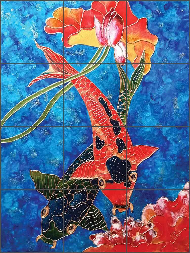 Koi Fish Tile Backsplash Micheline Hadjis Sea Life Art Ceramic Mural MHA058