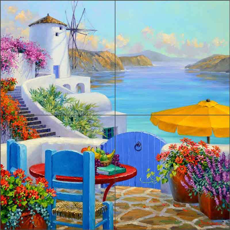 Santorini Tile Backsplash Mikki Senkarik Mediterranean Art Ceramic Mural MSA273