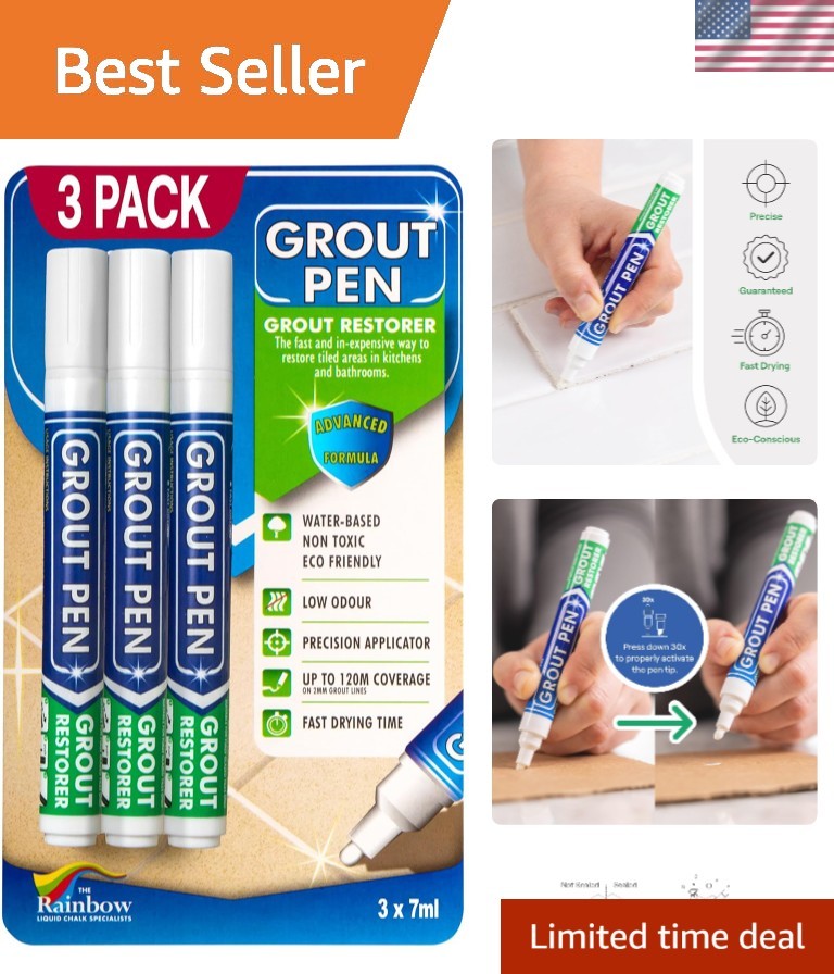 Revitalize Your Bathroom or Kitchen with 3 Waterproof Grout Pens – White