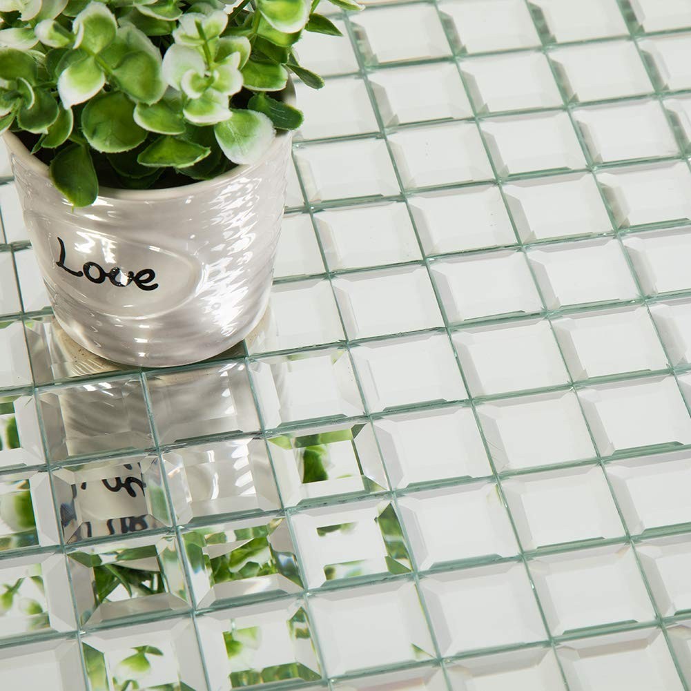 Beveled Silver Mirror Glass Mosaic Tile 12×12 Inch Backsplash – 5 Sheets for Kit