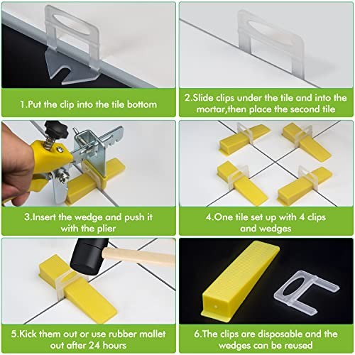 Tile Leveling System 1/16”Kit, 600pcs Tile Leveler Spacers Clips+200pcs 1/16″