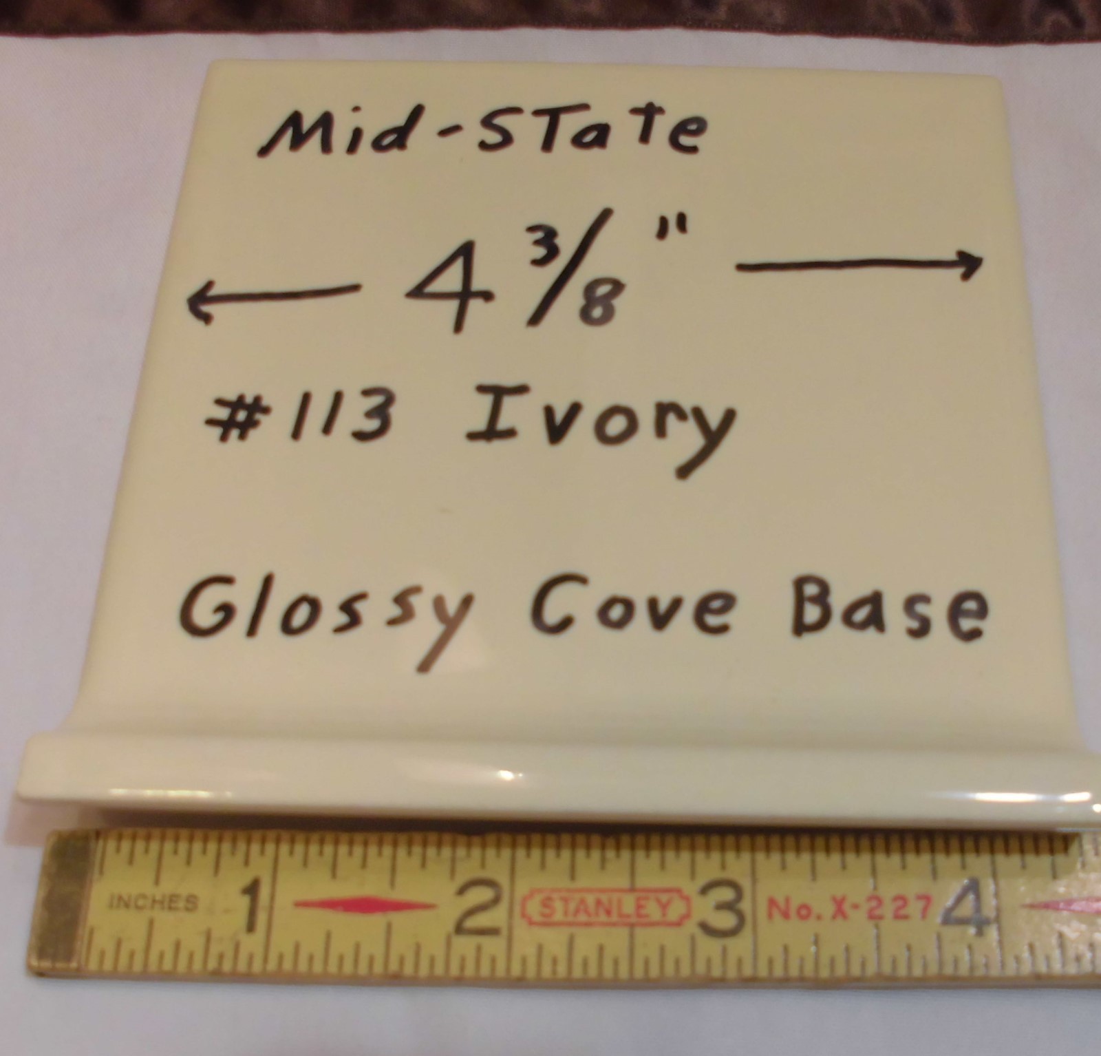 1 pc. Glossy Ivory – Lite Yellow 4-3/8″ Ceramic Cove Base Tile: Stack-on-Top