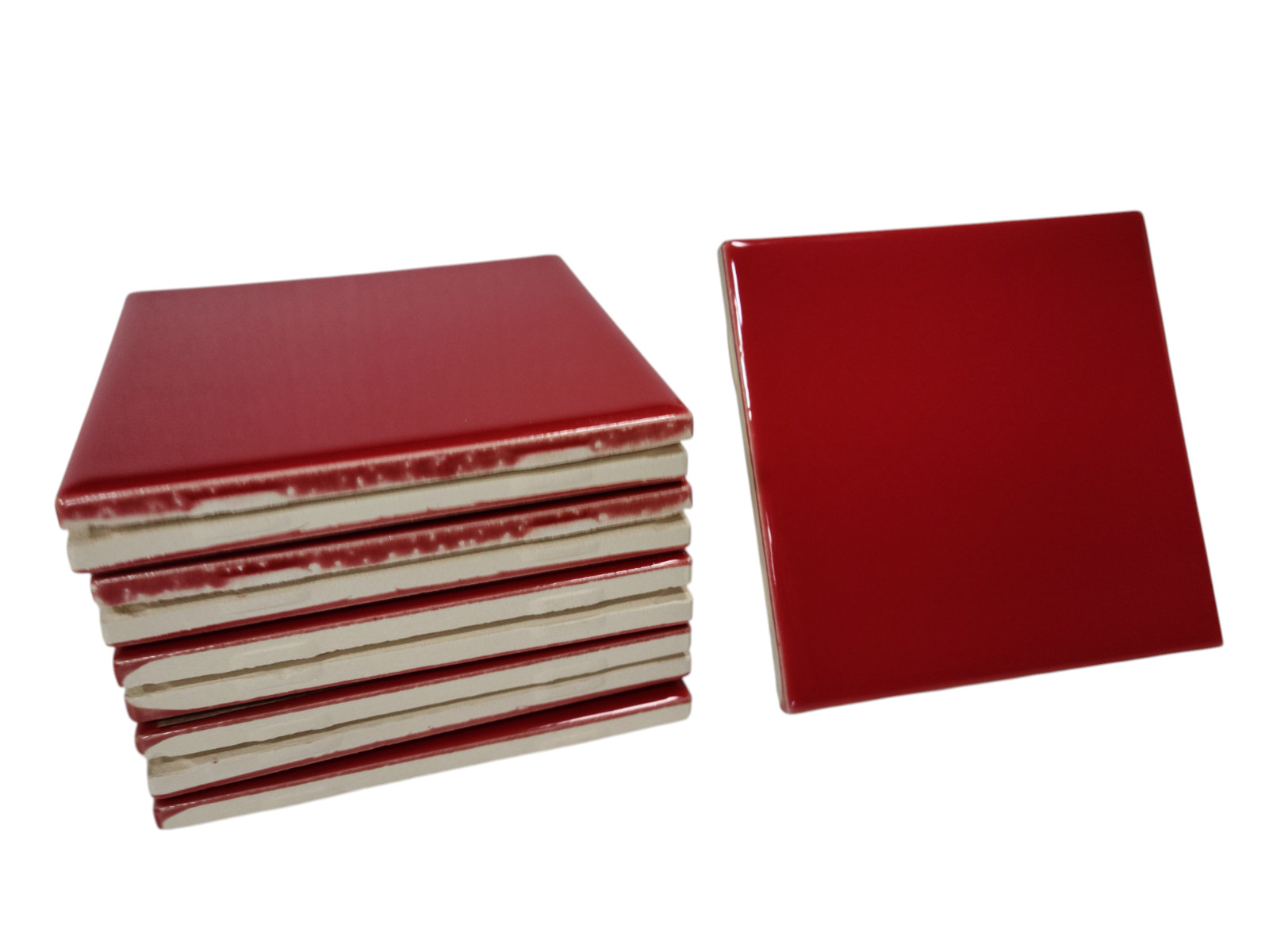 Candy Apple Red Ceramic Tile 4.25 in Subway Subway Square Mid Century Modern