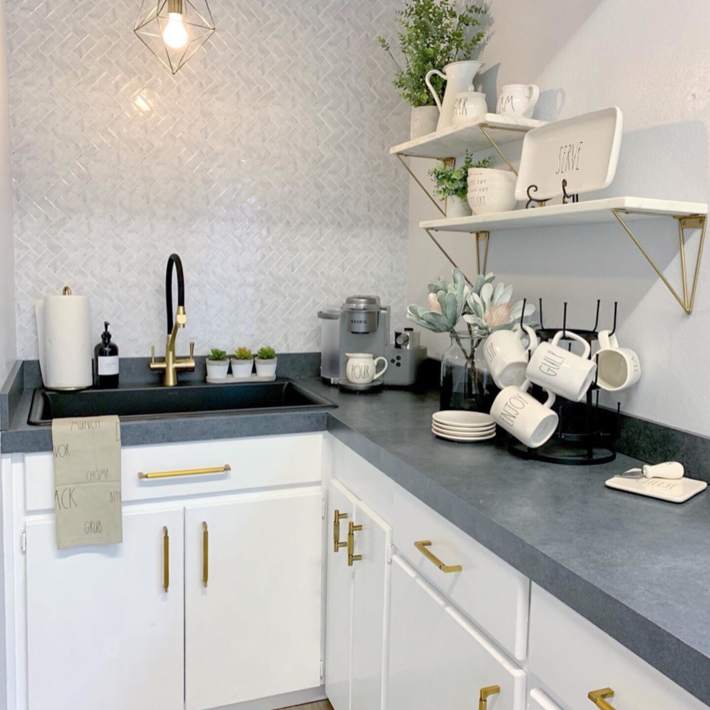 Wallpops Herringbone Carrara Marble Farmhouse Peel and Stick Tile Backslash DIY