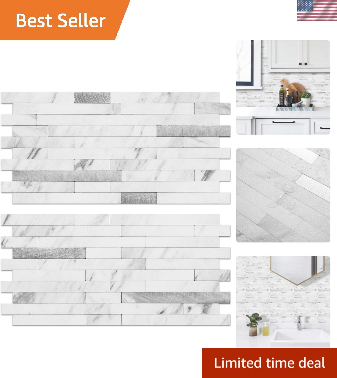 40 Sheets Faux Stone Peel and Stick Backsplash, White Marble Look PVC Wall Ti…