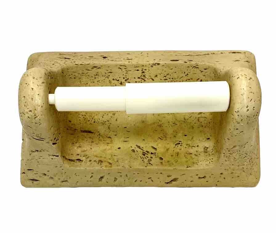 Travertine Stone Textured Toilet Paper Holder Bone Tan Brown