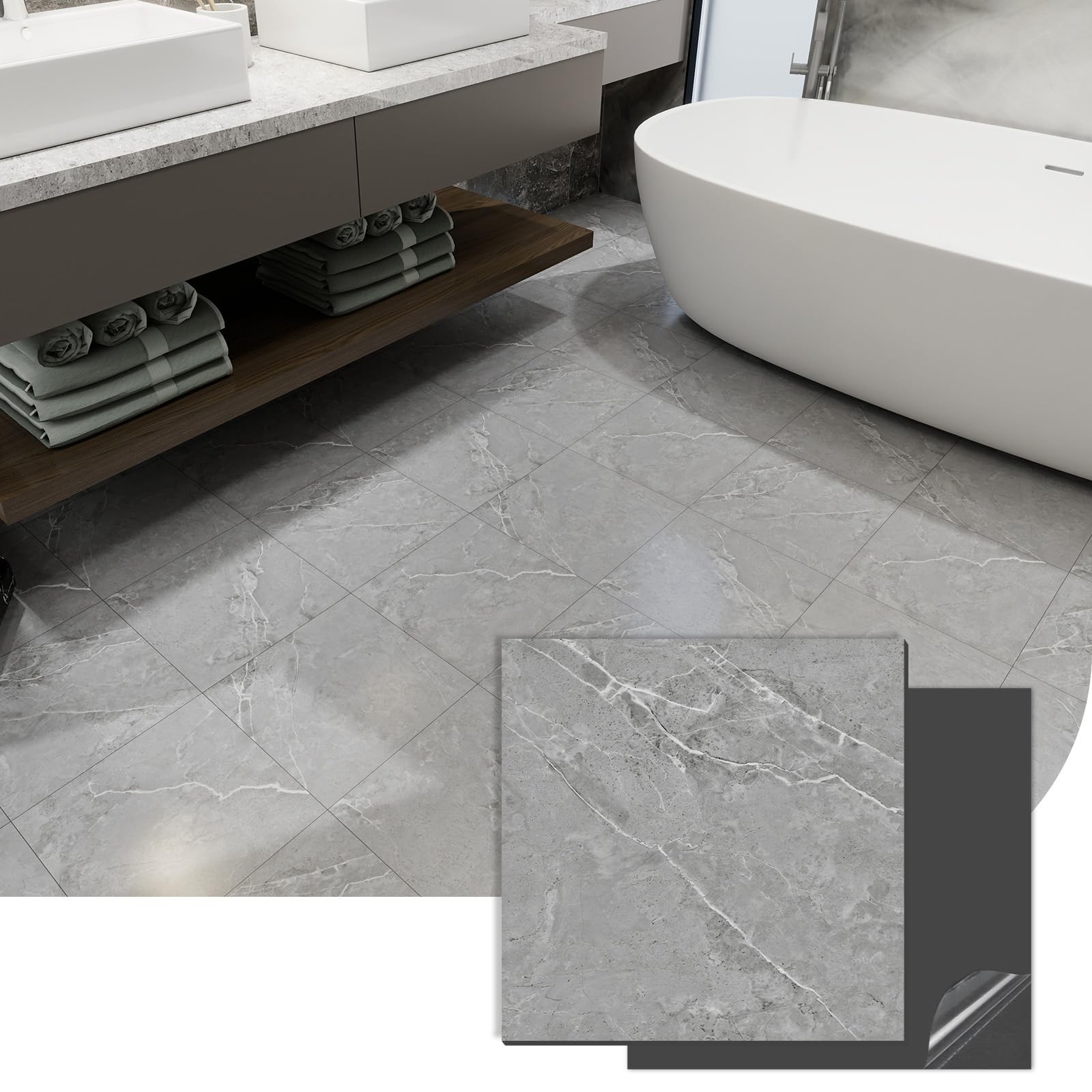 20-Pack 12″x12″ Marble Peel and Stick Floor Tiles Waterproof Self Adhesive Vi…