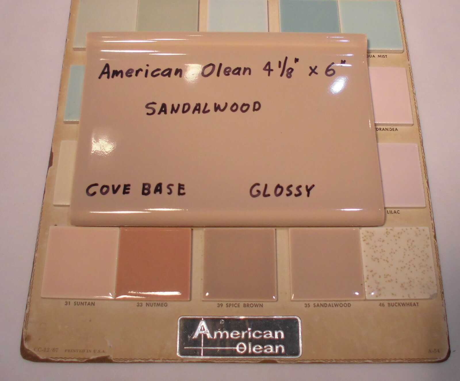 1 pc. *Sandalwood-Brown* Bullnose Top; base/cove Ceramic Tile: 4-1/8″ X 6″ NOS