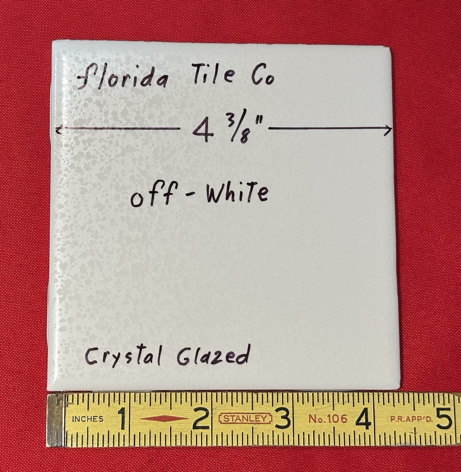 1 pc. Off-White: Ceramic Tile 4-3/8″ Crystal Glazed by Florida Tile Co. NEW