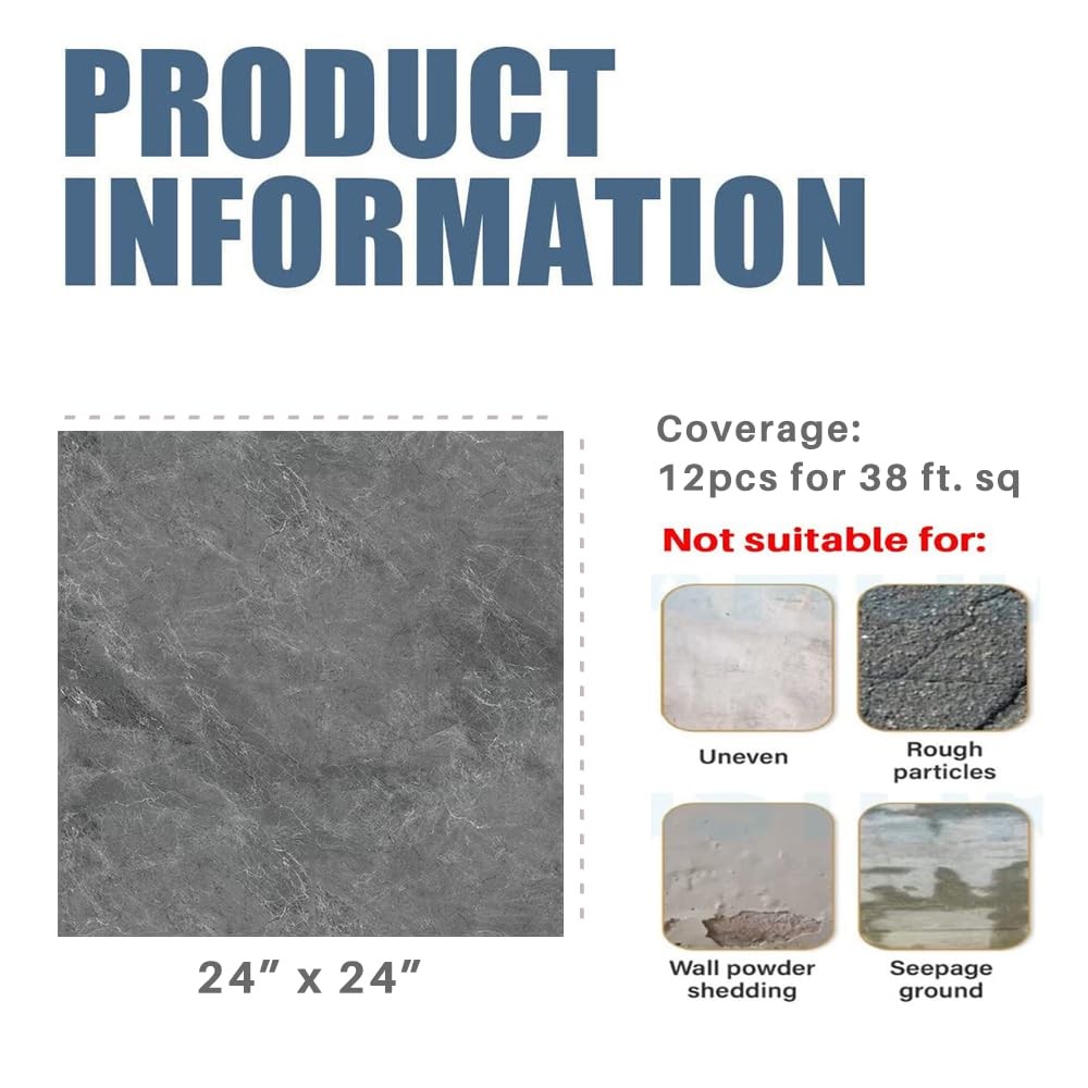 Auxua Marble Pattern 24X 24 Peel And Stick Floor Tiles Large Format Grey 12 –