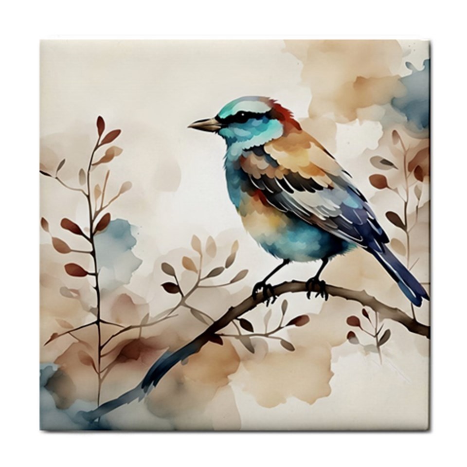 Ceramic Tile Bird 2 watercolor 4.25×4.25, 6×6 or 8×8 inches Printed in US