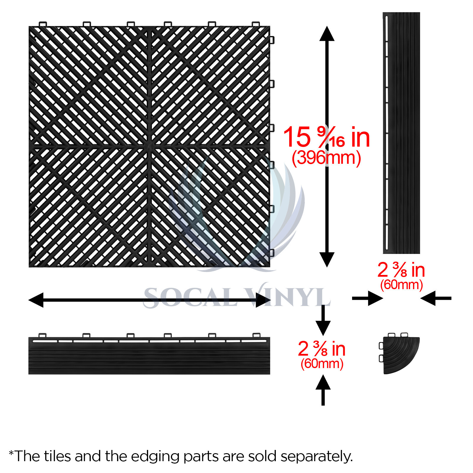 34pcs 16″x16″ Black Garage Floor Mat Perforated Flooring Tile Shop Interlocking