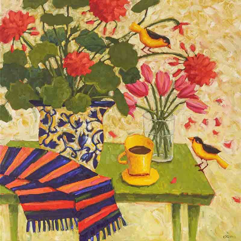 Bird Accent Tile Cindy Revell Floral Shower Kitchen Art POV-CR002AT