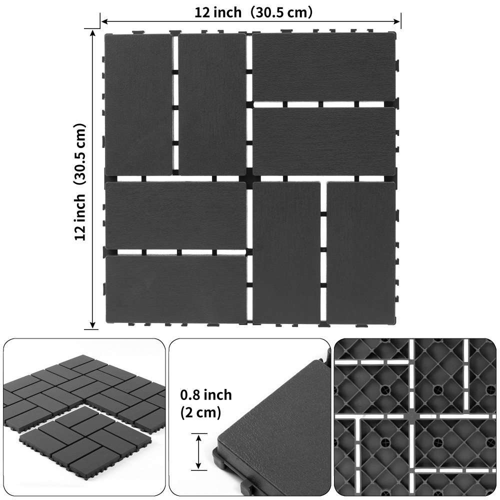 44x Plastic Interlocking Decking Tiles Terrace Decking Tiles, 12 X12 Inches